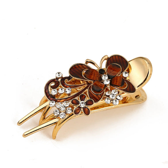 Wholesale Women's Vintage Alloy Grab Clip Hairpin With Butterfly Flower Rhinestone Electroplating
