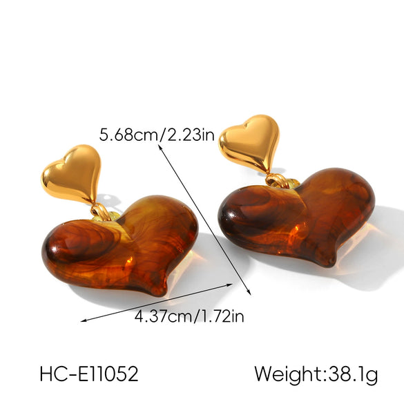 Wholesale Women's Vintage Amber Stainless Steel Geometric Heartshaped Electroplated Earrings