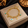 Wholesale Women's Vintage Blue Eyes Turquoise Pendant Double Titanium Steel Electroplated Bracelet