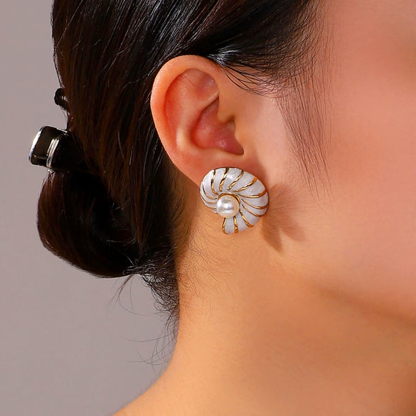 Wholesale Women's Vintage Cute Stainless Steel Earrings With Oil Drop Imitation Enamel And Geometric Pattern 18K Vacuum Plated In Furnace