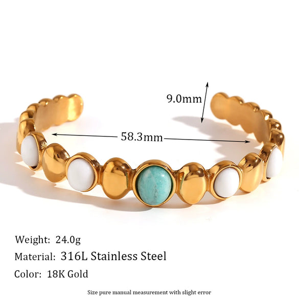 Wholesale Women's Vintage Fashion Geometric Stainless Steel 18K Gold Plated Micro Inlaid Natural Stone Devil's Eye Bracelet