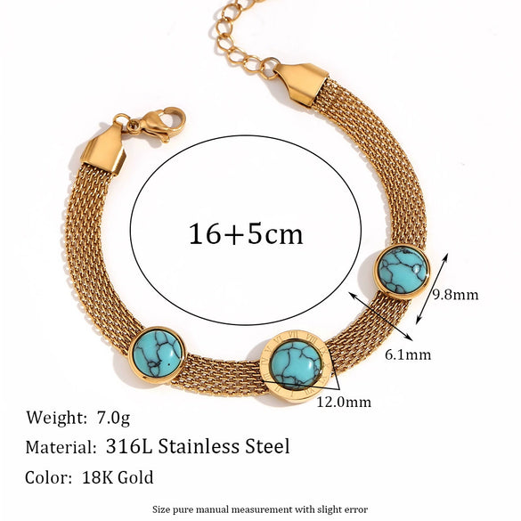Wholesale Women's Vintage Fashion Geometric Stainless Steel 18K Gold Plated Micro Inlaid Natural Stone Devil's Eye Bracelet