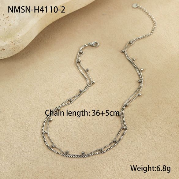 Wholesale Women's Vintage Fashion Stacked Multilayer Golden Bead Stainless Steel Geometric Necklace With Electroplating
