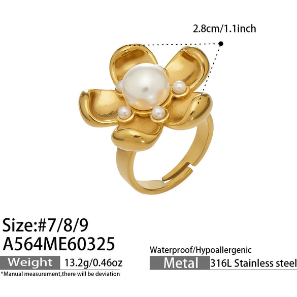 Wholesale Women's Vintage Floral Geometric Design Stainless Steel Index Finger Ring Set Pvd Plated With 18K Gold