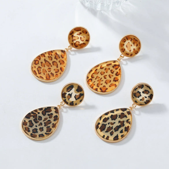 Wholesale Women's Vintage Geometric Acrylic Alloy Earrings With Leopard Pattern And Electroplating