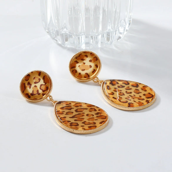 Wholesale Women's Vintage Geometric Acrylic Alloy Earrings With Leopard Pattern And Electroplating