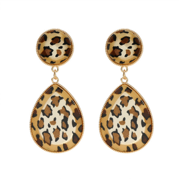 Wholesale Women's Vintage Geometric Acrylic Alloy Earrings With Leopard Pattern And Electroplating