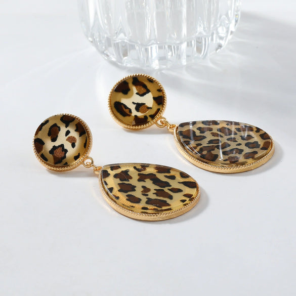 Wholesale Women's Vintage Geometric Acrylic Alloy Earrings With Leopard Pattern And Electroplating