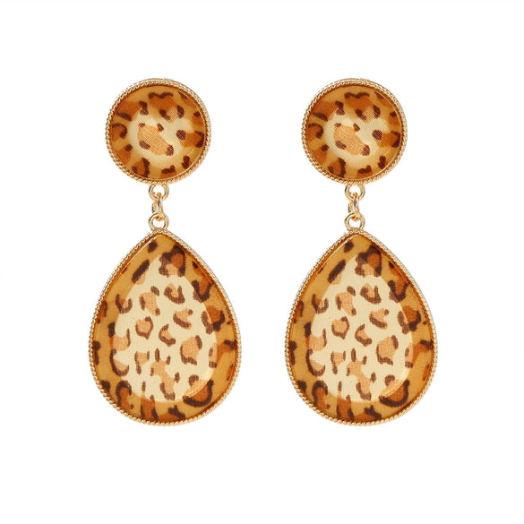Wholesale Women's Vintage Geometric Acrylic Alloy Earrings With Leopard Pattern And Electroplating