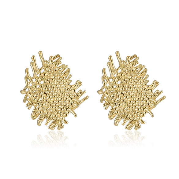 Wholesale Women's Vintage Geometric Asymmetrical Straw Patch Stainless Steel 18K Electroplated Gold Earrings