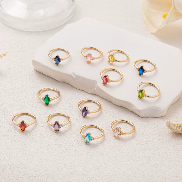 Wholesale Women's Vintage Geometric Copper December Birthstone Ring With 18K Real Gold Vacuum Electroplating
