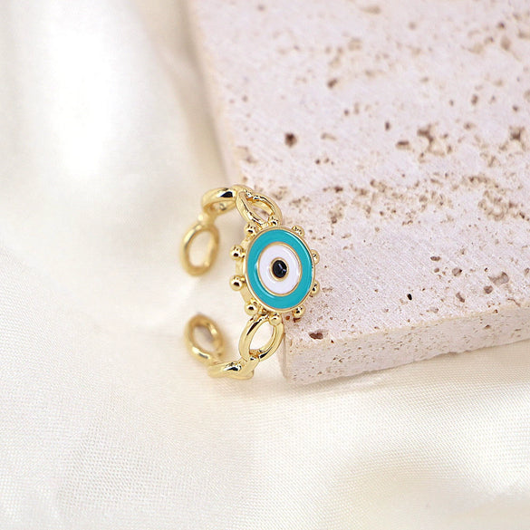 Wholesale Women's Vintage Geometric Copper Eye Ring With Oil Dripping Enamel And Electroplating