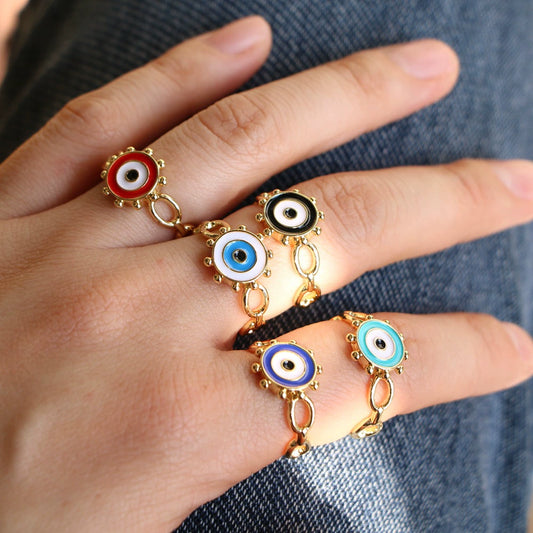 Wholesale Women's Vintage Geometric Copper Eye Ring With Oil Dripping Enamel And Electroplating