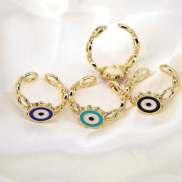 Wholesale Women's Vintage Geometric Copper Eye Ring With Oil Dripping Enamel And Electroplating