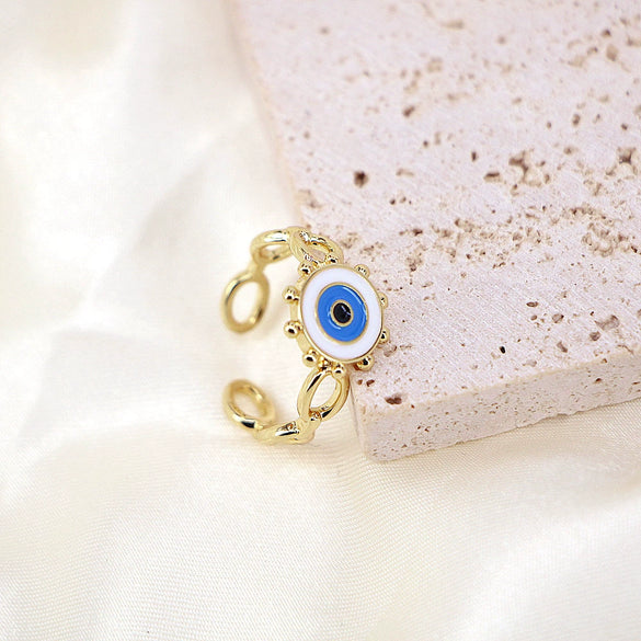 Wholesale Women's Vintage Geometric Copper Eye Ring With Oil Dripping Enamel And Electroplating