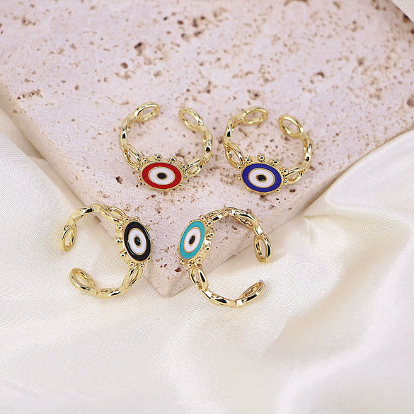 Wholesale Women's Vintage Geometric Copper Eye Ring With Oil Dripping Enamel And Electroplating