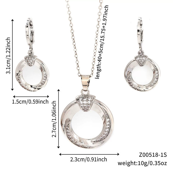 Wholesale Women's Vintage Geometric Copper Zircon Microembedded O Chain Necklace And Earrings Set With Electroplating