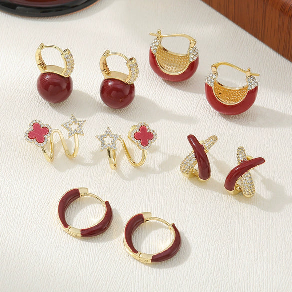 Wholesale Women's Vintage Geometric Dripping Oil Earrings With Electroplating