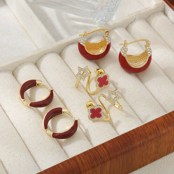 Wholesale Women's Vintage Geometric Dripping Oil Earrings With Electroplating