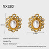 Wholesale Women's Vintage Geometric Flower Stainless Steel 18K Gold Plated Diamondencrusted Imitation Pearl Earrings