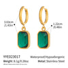 Wholesale Women's Vintage Geometric Green Zircon Stainless Steel Vacuum Real Gold Plated Pendant Earrings