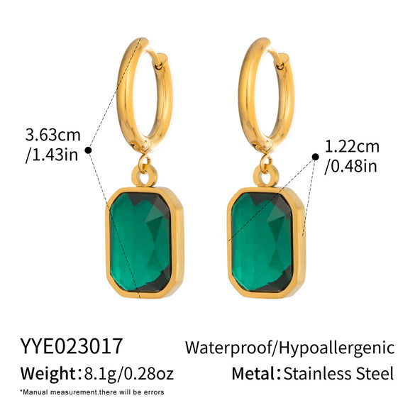 Wholesale Women's Vintage Geometric Green Zircon Stainless Steel Vacuum Real Gold Plated Pendant Earrings