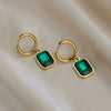 Wholesale Women's Vintage Geometric Green Zircon Stainless Steel Vacuum Real Gold Plated Pendant Earrings