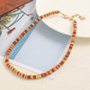 Wholesale Women's Vintage Geometric Handmade Necklace With African Turquoise Tiger Eye Stone Black Pointed Crystal Rice Beads Copper Stainless Steel Pendant And Chain