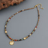 Wholesale Women's Vintage Geometric Handmade Necklace With African Turquoise Tiger Eye Stone Black Pointed Crystal Rice Beads Copper Stainless Steel Pendant And Chain