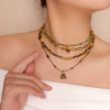 Wholesale Women's Vintage Geometric Handmade Necklace With African Turquoise Tiger Eye Stone Black Pointed Crystal Rice Beads Copper Stainless Steel Pendant And Chain