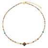 Wholesale Women's Vintage Geometric Handmade Necklace With African Turquoise Tiger Eye Stone Black Pointed Crystal Rice Beads Copper Stainless Steel Pendant And Chain