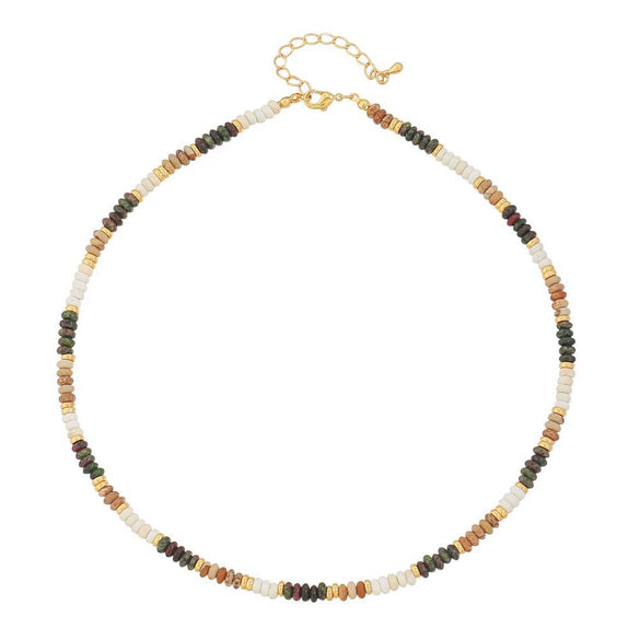 Wholesale Women's Vintage Geometric Handmade Necklace With African Turquoise Tiger Eye Stone Black Pointed Crystal Rice Beads Copper Stainless Steel Pendant And Chain