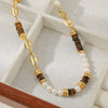Wholesale Women's Vintage Geometric Handmade Tiger Eye Stone And Glass Beads Copper Beaded Necklace