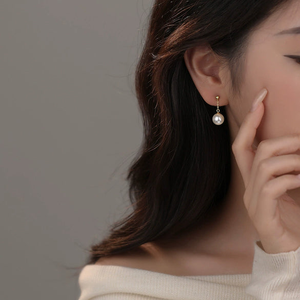 Wholesale Women's Vintage Geometric Round Earrings Made Of S925 Sterling Silver And Imitation Pearls With Electroplating