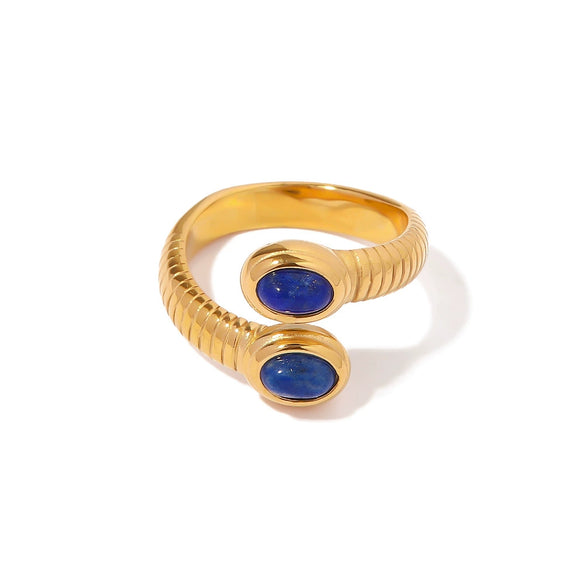 Wholesale Women's Vintage Geometric Snakeshaped Open Ring Stainless Steel Set With Precious Stones Inlaid Lapis Lazuli Turquoise