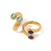 Wholesale Women's Vintage Geometric Snakeshaped Open Ring Stainless Steel Set With Precious Stones Inlaid Lapis Lazuli Turquoise