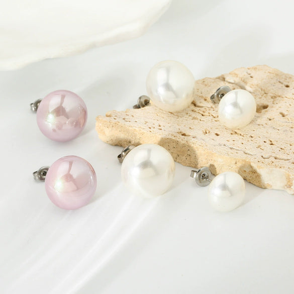 Wholesale Women's Vintage Geometric Stainless Steel Earrings Set With Pearls
