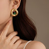 Wholesale Women's Vintage Geometric Stainless Steel Electroplating Irregular Round Hollow Inlaid Natural Stone Earrings