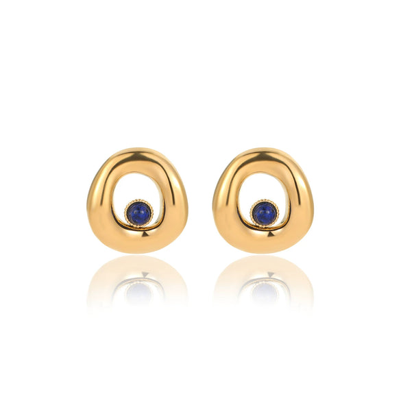 Wholesale Women's Vintage Geometric Stainless Steel Electroplating Irregular Round Hollow Inlaid Natural Stone Earrings