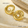 Wholesale Women's Vintage Geometric Stainless Steel Electroplating Irregular Round Hollow Inlaid Natural Stone Earrings
