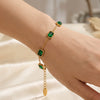 Wholesale Women's Vintage Geometric Stainless Steel Goldplated Bracelet With Green Zircon