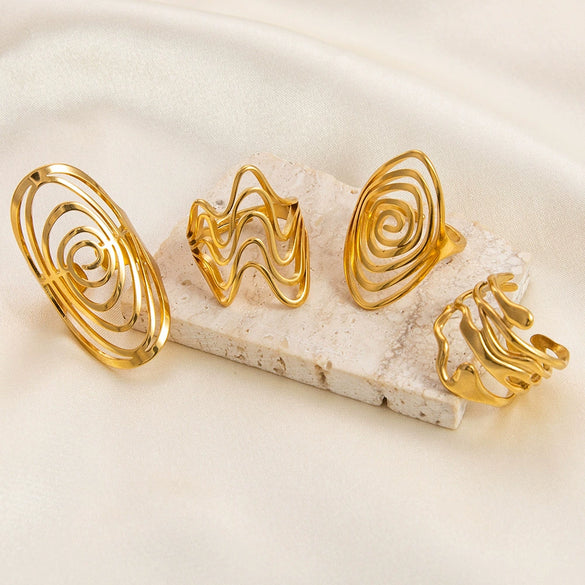 Wholesale Women's Vintage Geometric Stainless Steel Irregular Oval Ring With Electroplating