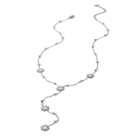 Wholesale Women's Vintage Geometric Sunshaped Stainless Steel Long Tassel Necklace 18K Gold Plated Bead Chain