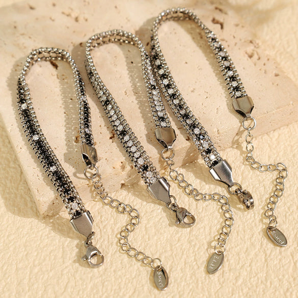 Wholesale Women's Vintage Geometric 316L Stainless Steel Multilayer Wide Chain Bracelet With Electroplating