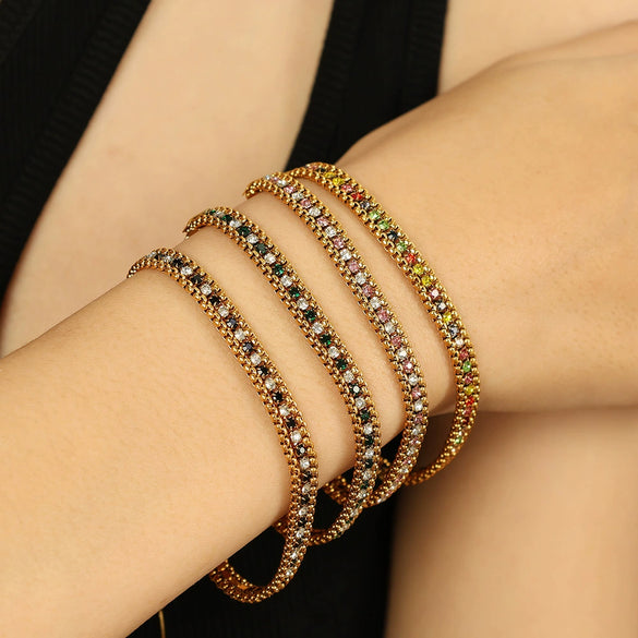 Wholesale Women's Vintage Geometric 316L Stainless Steel Multilayer Wide Chain Bracelet With Electroplating