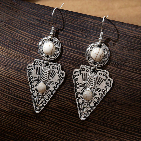 Wholesale Women's Vintage Geometric Zinc Alloy Electroplating Tassel Turquoise Earrings