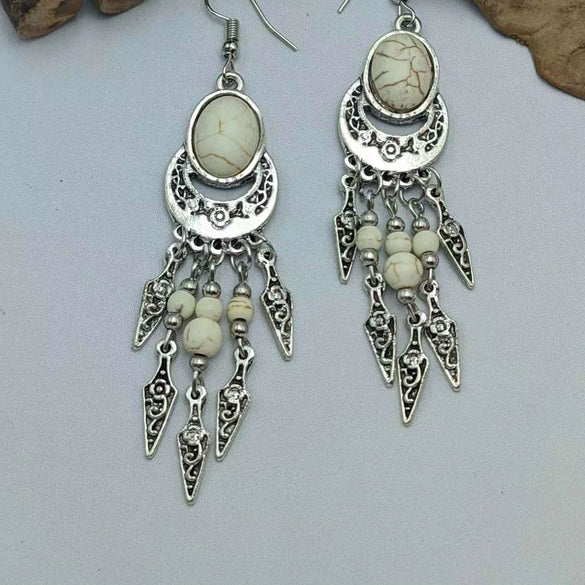 Wholesale Women's Vintage Geometric Zinc Alloy Electroplating Tassel Turquoise Earrings