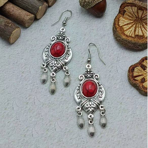Wholesale Women's Vintage Geometric Zinc Alloy Electroplating Tassel Turquoise Earrings
