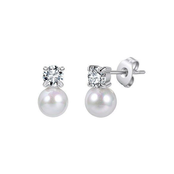 Wholesale Women's Vintage Gold Electroplated Geometric Shell Pearl Zircon Stainless Steel Earrings