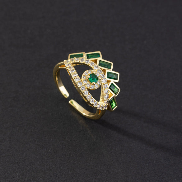 Wholesale Women's Vintage Green Gemstone Snake Animal Pattern Copper Electroplated Ring